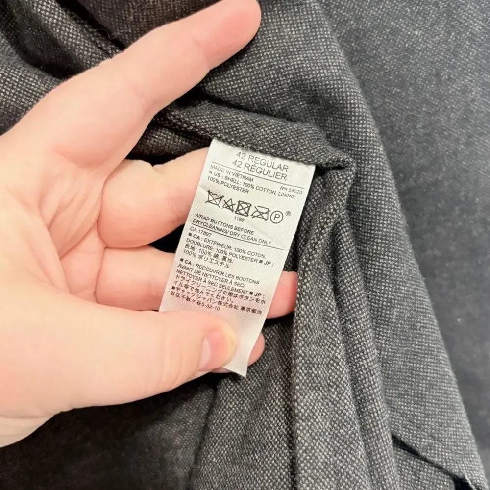 Banana Republic Slim Fit Charcoal Gray Blazer 42R Classic Minimalist Cotton
